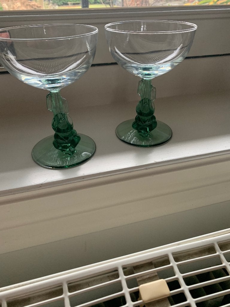 Luminarc bijzondere coctailglazen op groene voet 2 x vintage, Ophalen of Verzenden
