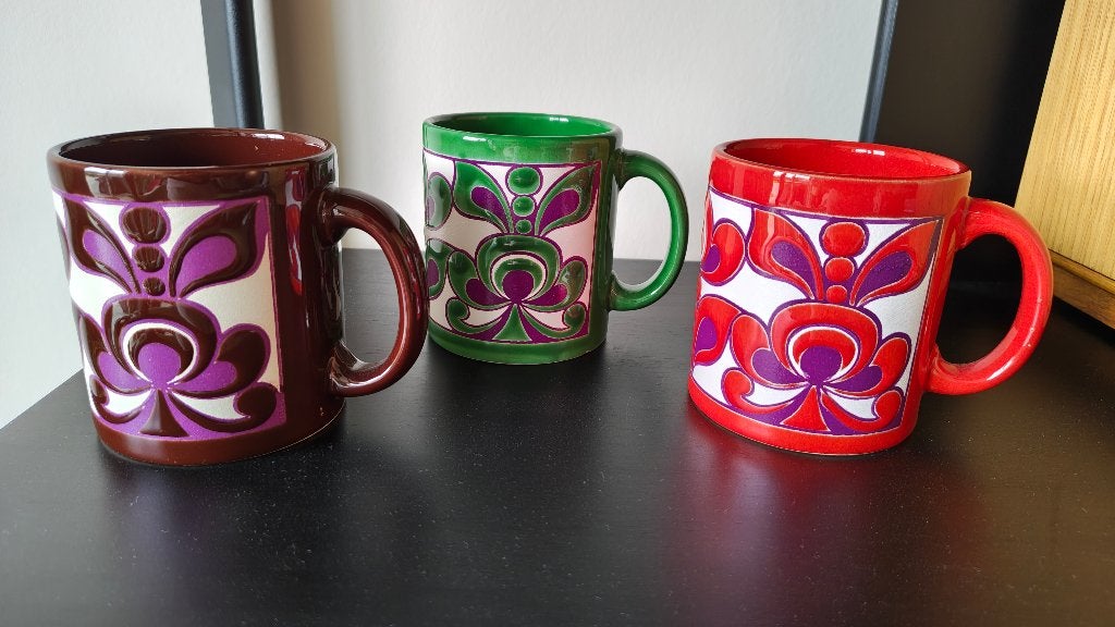 3 West Germany bekers, Waechtersbach, vintage, Gebruikt, Overige merken, Overige stijlen, Porselein