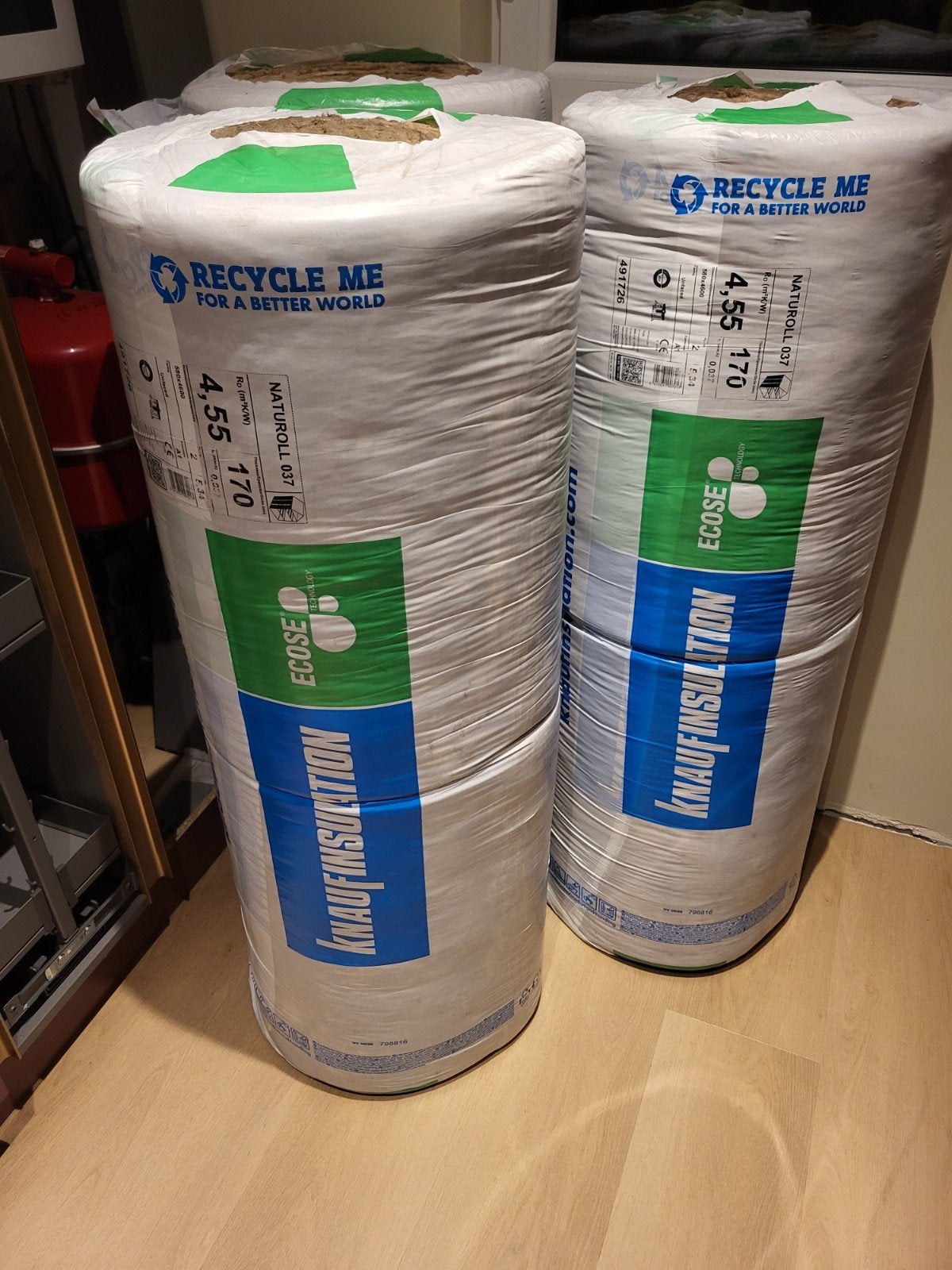 3 rollen Knauf Naturoll 037 isolatie, RD 4.55, 170mm dik, Ophalen, Nieuw, 5 tot 10 m², Glaswol