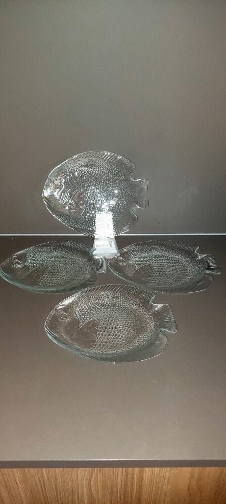 4 vintage glazen visborden borden – Arcoroc France "Poisson", Huis en Inrichting, Eu, Overige merken, Eu, Vintage