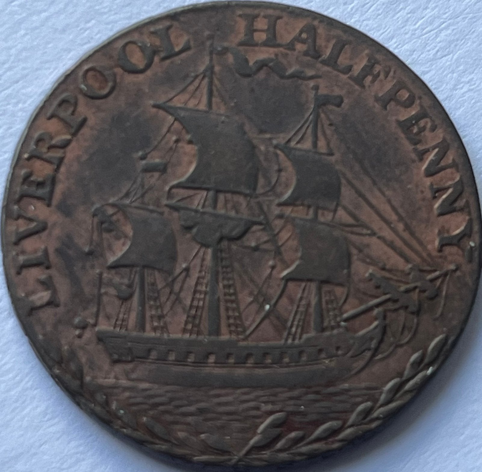 Liverpool halfpenny 1792, Postzegels en Munten, Munten | Europa | Niet-Euromunten, Ophalen of Verzenden, Overige landen, Losse munt
