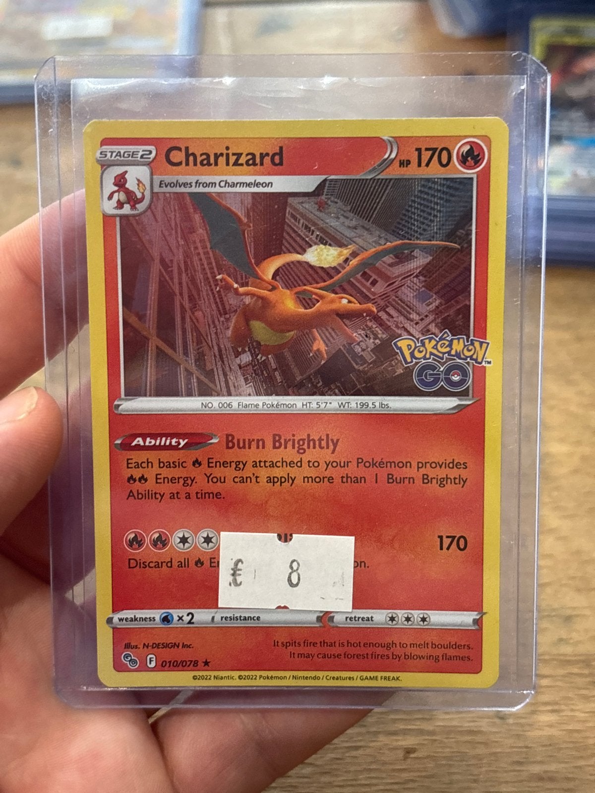 Pokémon GO Charizard 010/078 Holo Rare Kaart, Ophalen of Verzenden, Zo goed als nieuw, Losse kaart, Foil