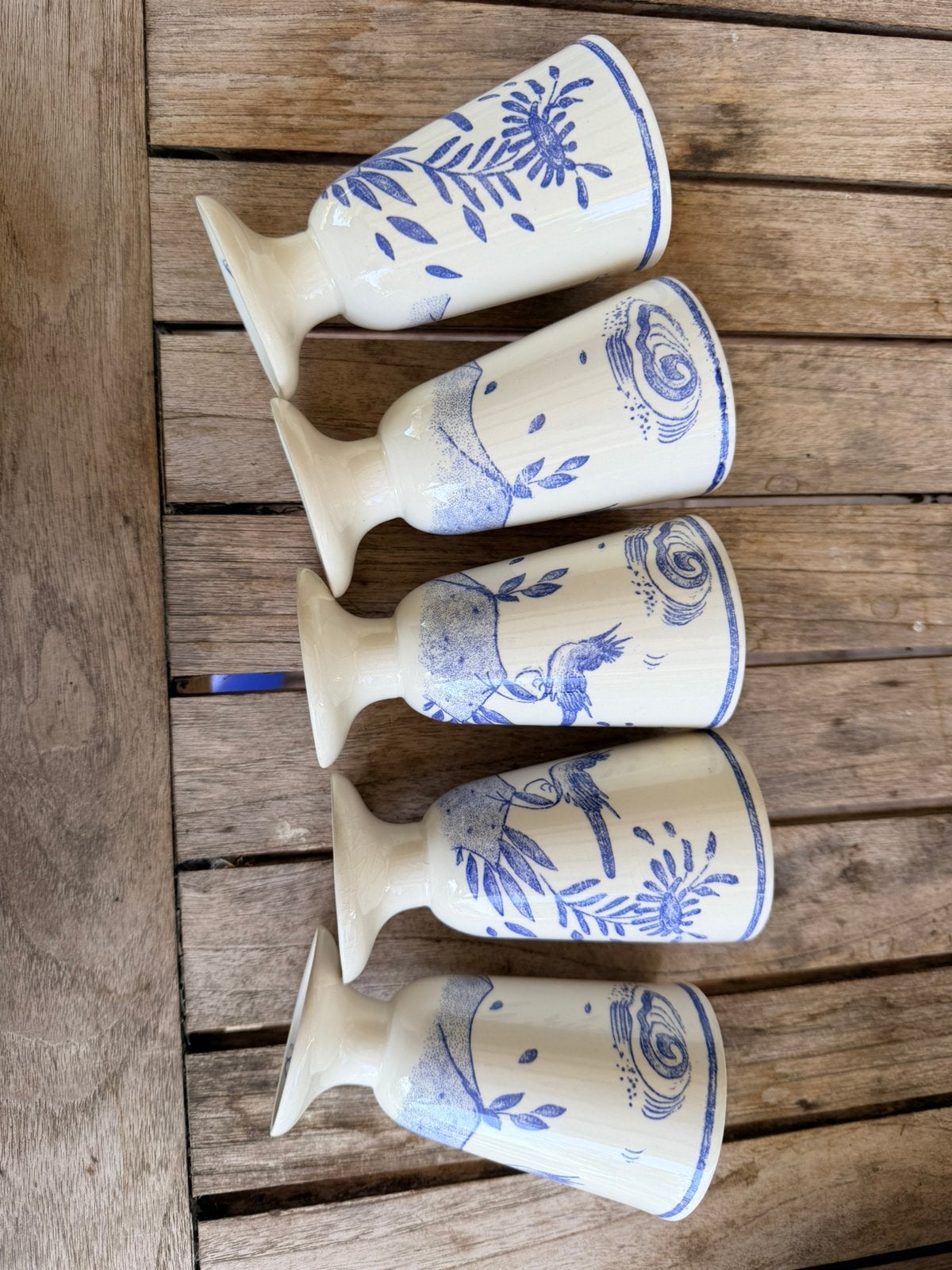 Gien OISEAU BLEU bekertjes op voet, Ophalen of Verzenden, Overige stijlen, Kop(pen) en/of Schotel(s), Glas