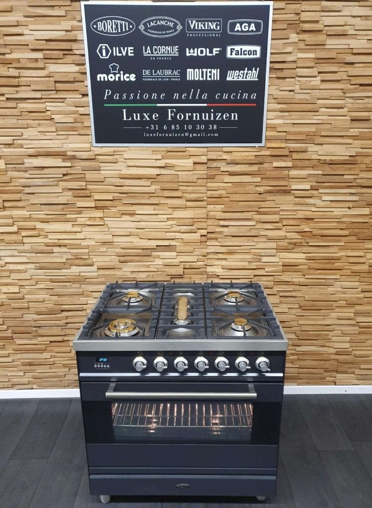 Boretti Fornuis 80cm antraciet en rvs GASOVEN 5 pits, Niet ingevuld, 60 cm of meer, Niet ingevuld, Ophalen of Verzenden