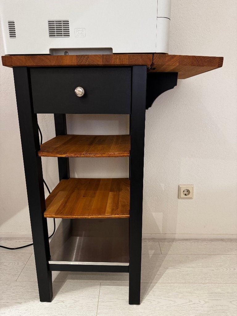 IKEA STENSTORP roltafel zwartbruin/eiken – zeer nette staat, Ophalen, Minder dan 50 cm, Gebruikt, Vierkant