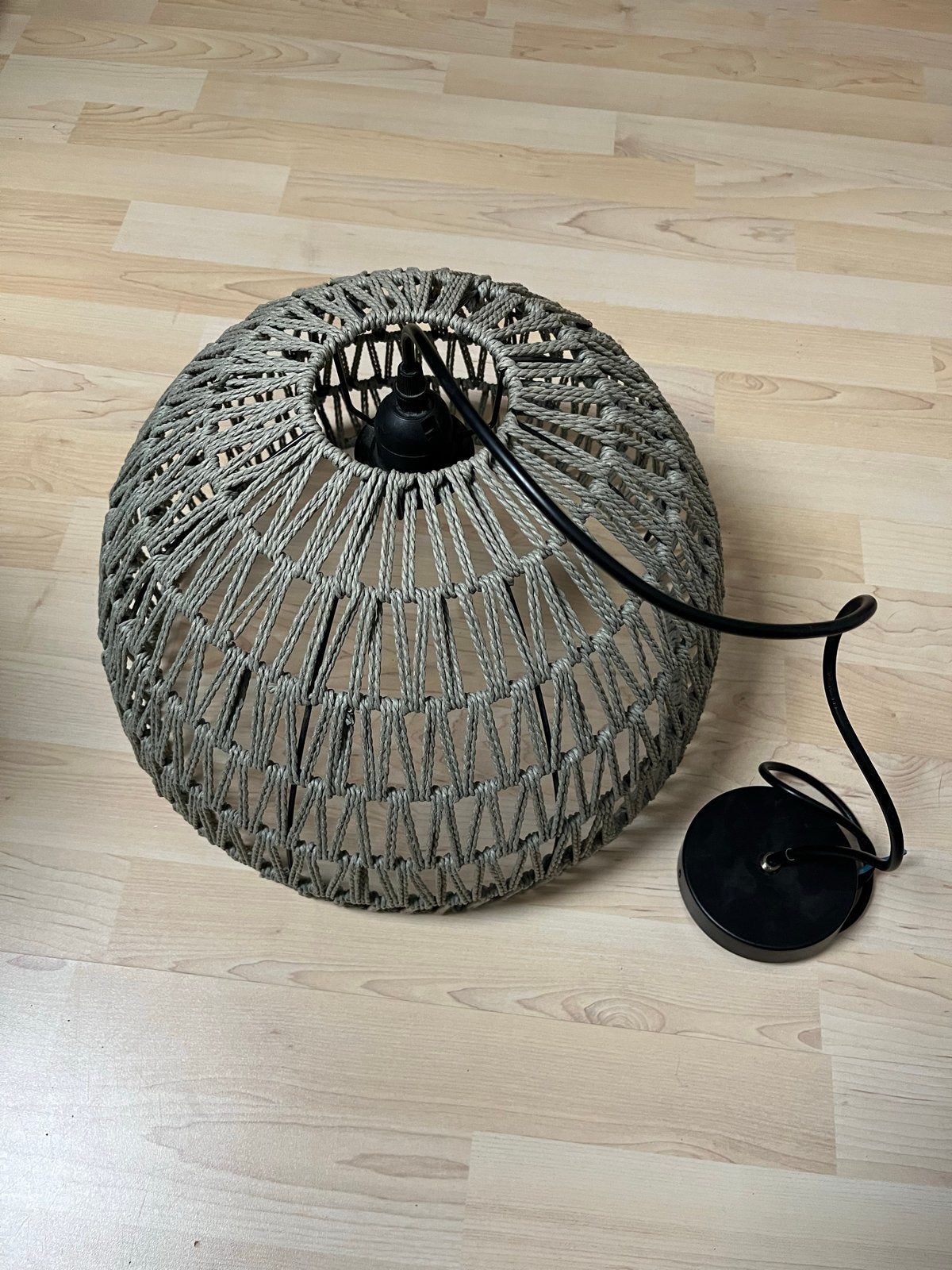 Hanglamp van touw, boho stijl, Ophalen, Zo goed als nieuw, Textiel, E27 (groot)