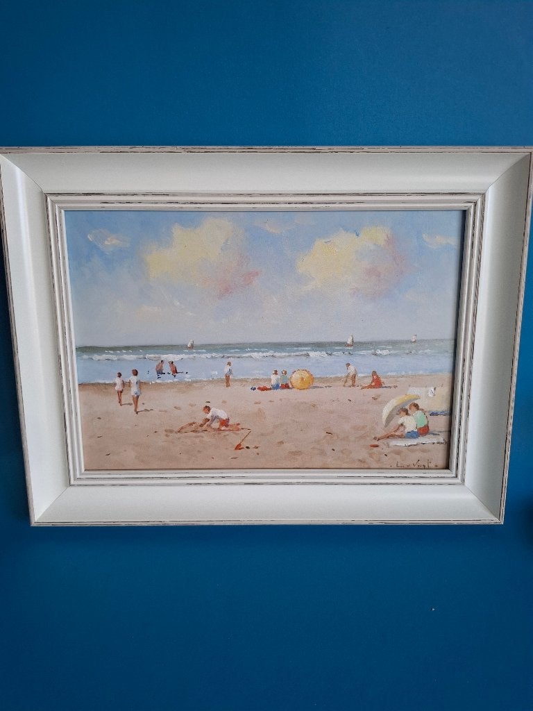 Strandgezicht- Leen van Vugt -olieverf op paneel., Antiek en Kunst, Ophalen of Verzenden
