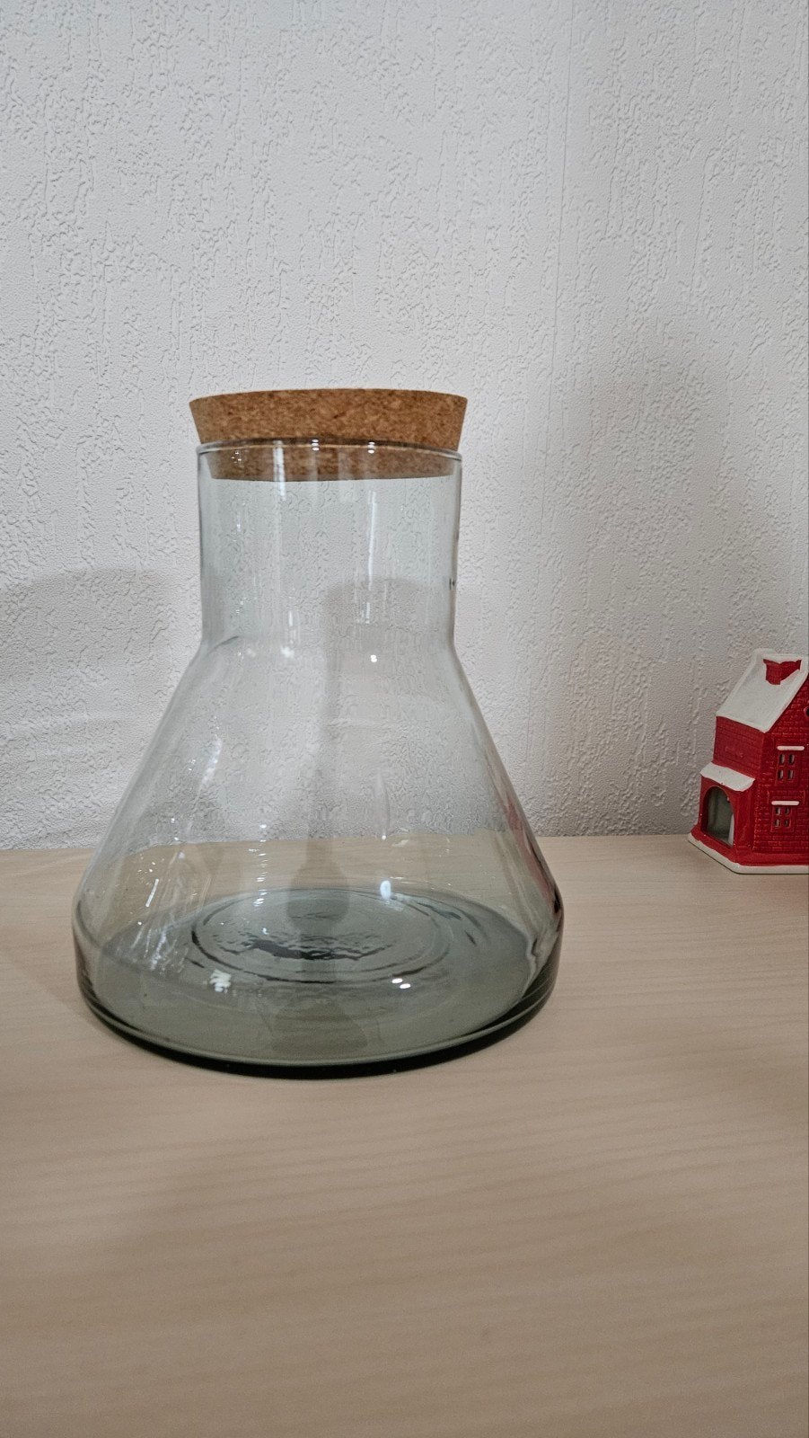 Decoratieve glazen vaas of kan met kurken deksel, Transparant, Met deksel, Ophalen of Verzenden, Glas
