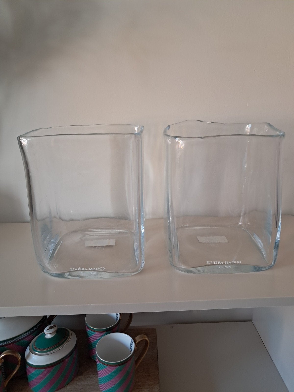 2 Riviera Maison est 1948 square vase, Ophalen, Transparant, 25 cm, Glas