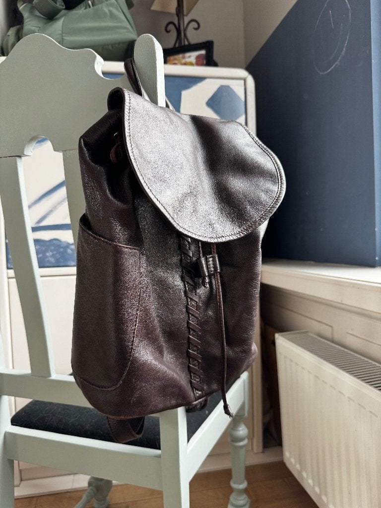 Echt leren rugtasje - heel mooi soepel leer, lekker compact, Ophalen of Verzenden, Zo goed als nieuw, Bruin, Handtas