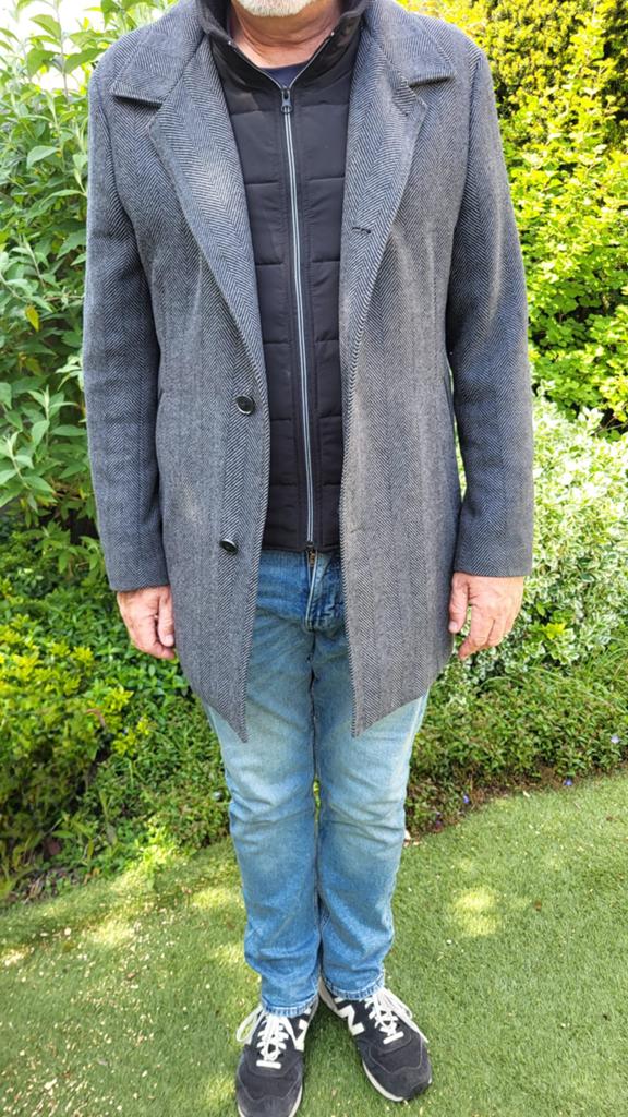 Luxe Scotland Blue herenjas / winterjas (Visgraat) – Maat L, Ophalen, Zo goed als nieuw, Maat 52/54 (L), Blauw