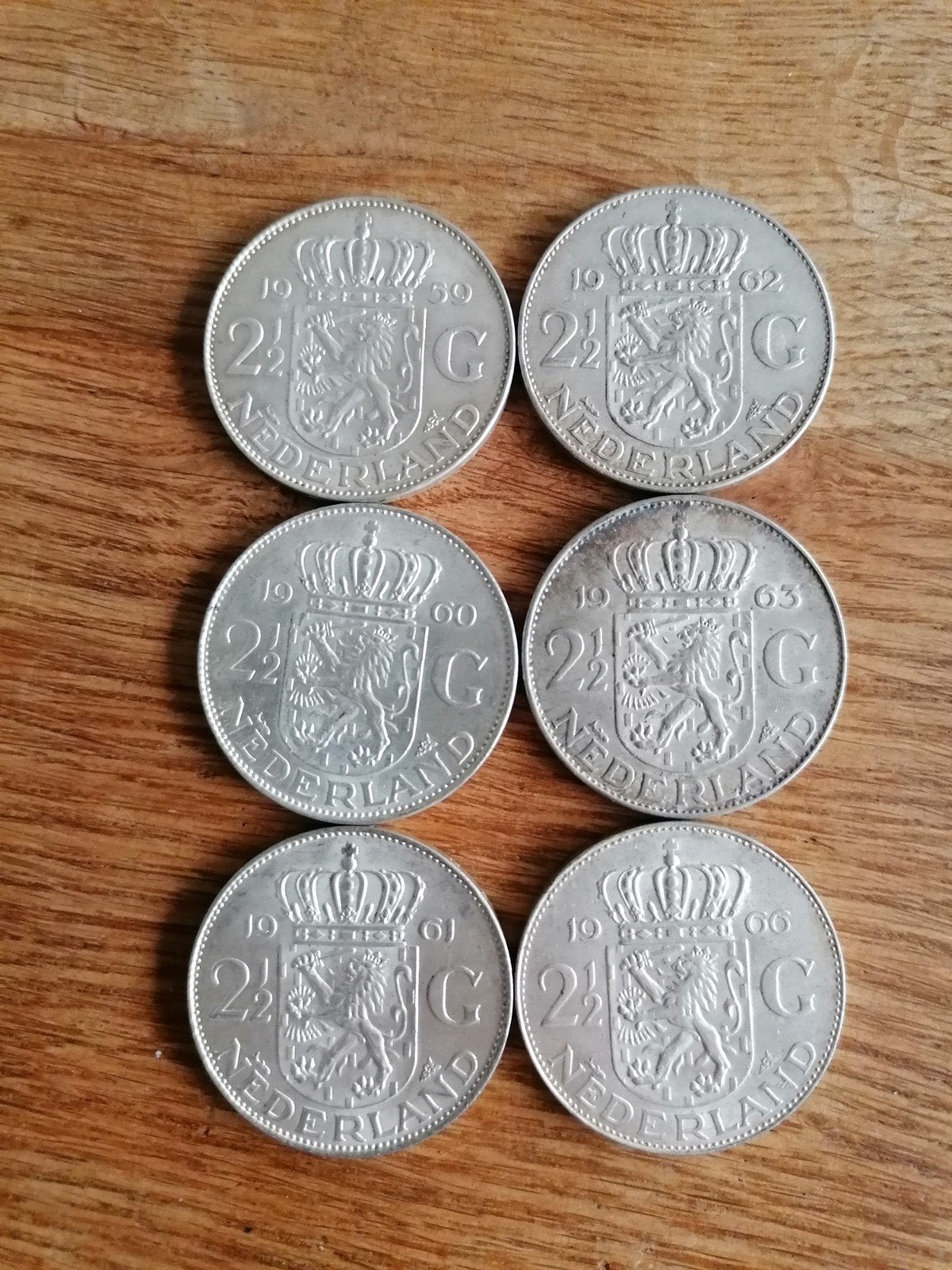 Set van 6 Juliana 2½ Gulden munten (59/60/61/62/63/66), Koningin Juliana, Setje, Zilver, Ophalen of Verzenden