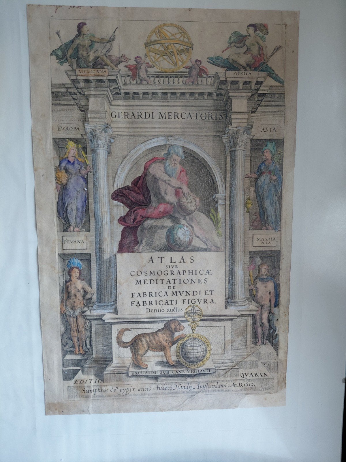 Frontispice van de 4e editie van Mercators Atlas uit 1619, Overige atlassen, Voor 1800, Ophalen of Verzenden, Wereld