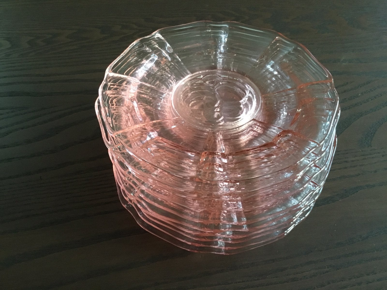 10 rosé glazen gebaksbordjes als nieuw., Ophalen of Verzenden, Zo goed als nieuw