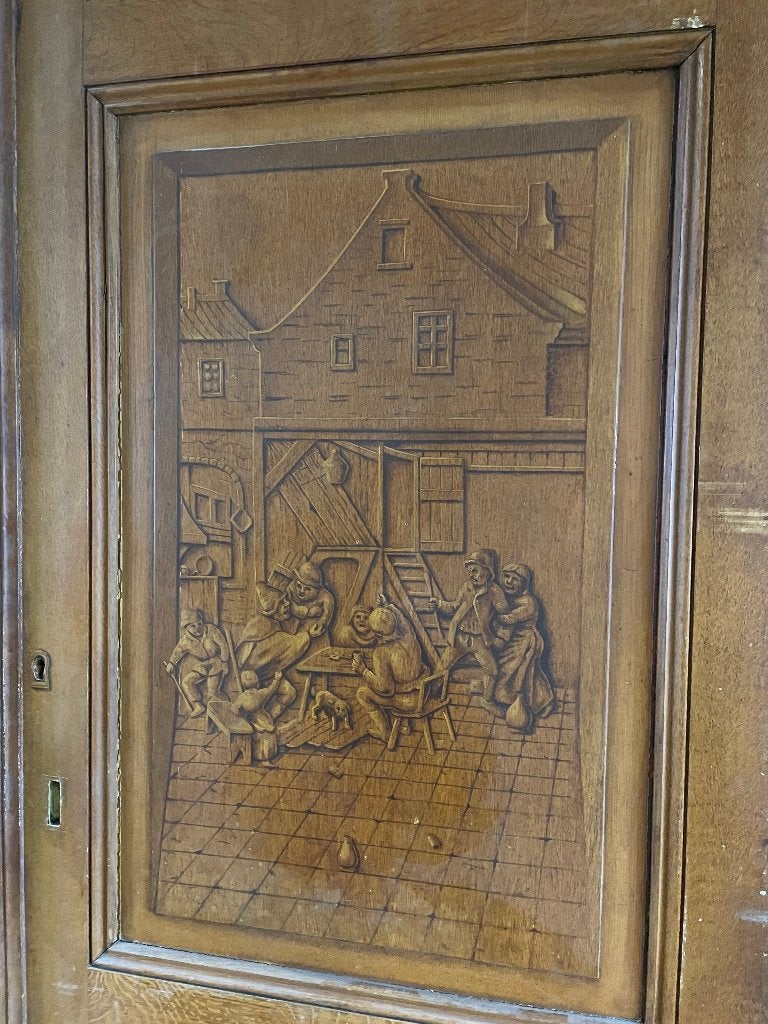 Set grote hoge schuifdeuren met tekening 254x210cm., Antiek en Kunst, Ophalen