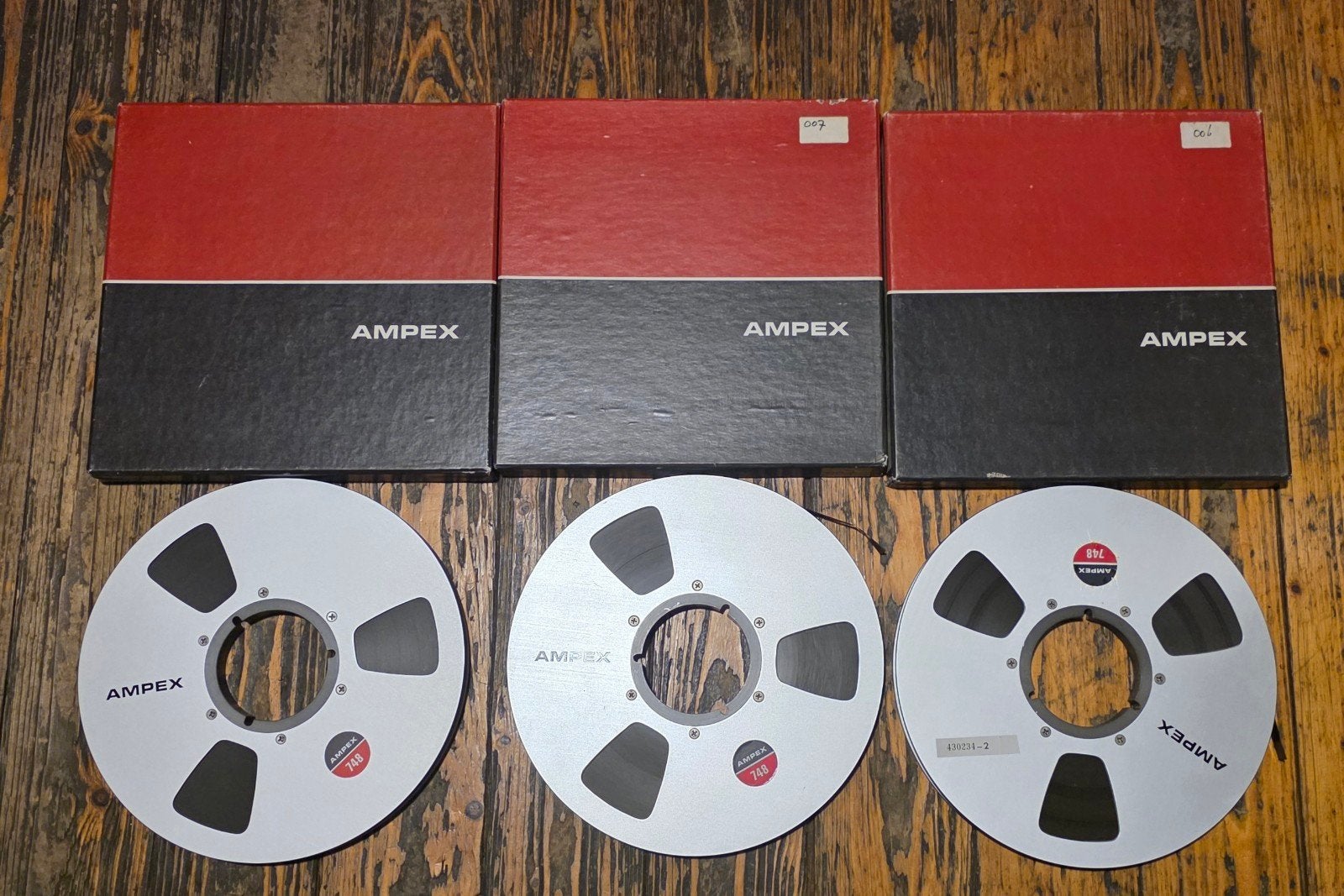 3x Ampex 748 banden met dozen - Vintage Reel-to-Reel Audio, Ophalen of Verzenden, Onderdeel, Met banden