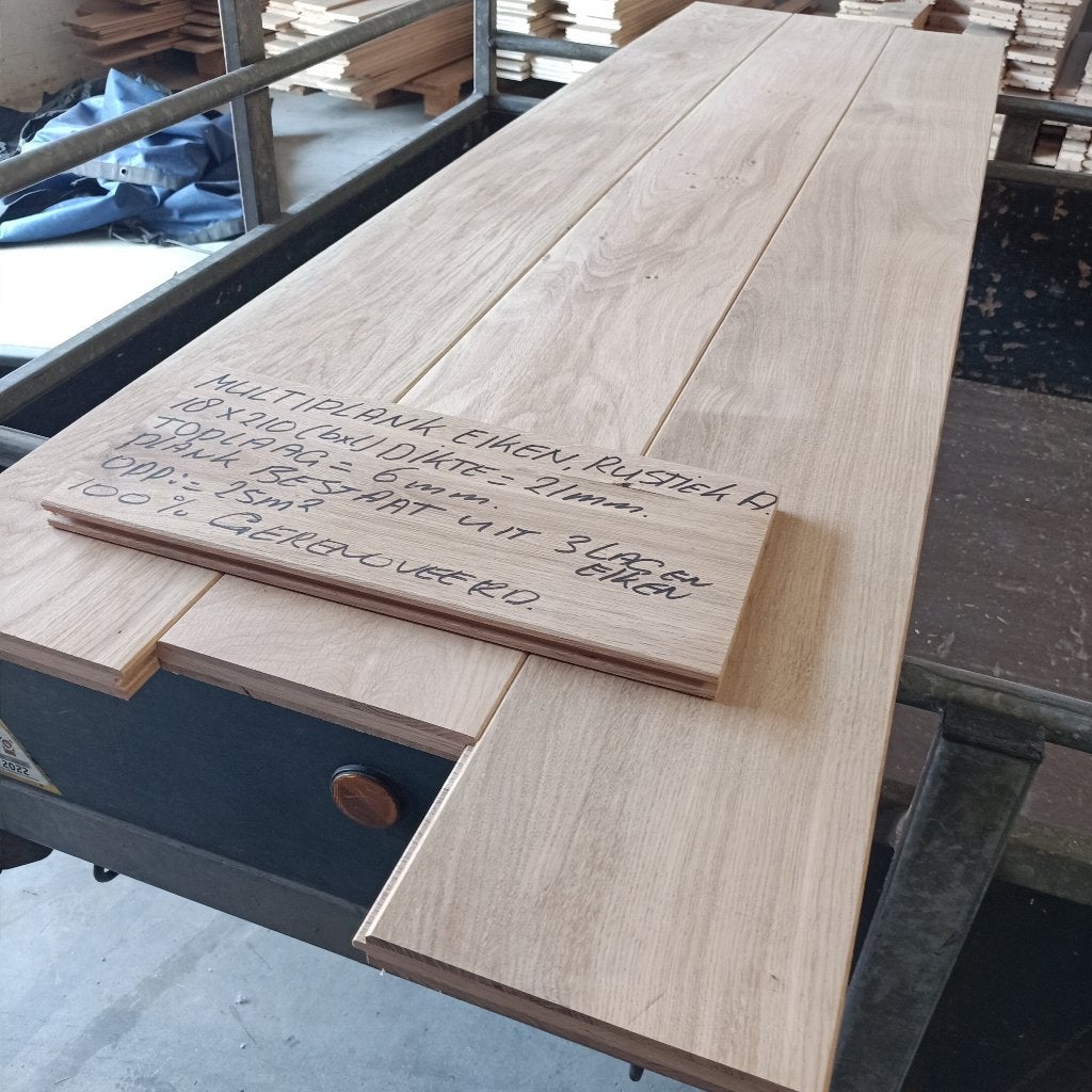 multiplank eiken houten vloer, 25m2, 18cm, 100% gerefurbish., Doe-het-zelf en Verbouw, Vloerdelen en Plavuizen, Ophalen, Vloerdelen of -planken