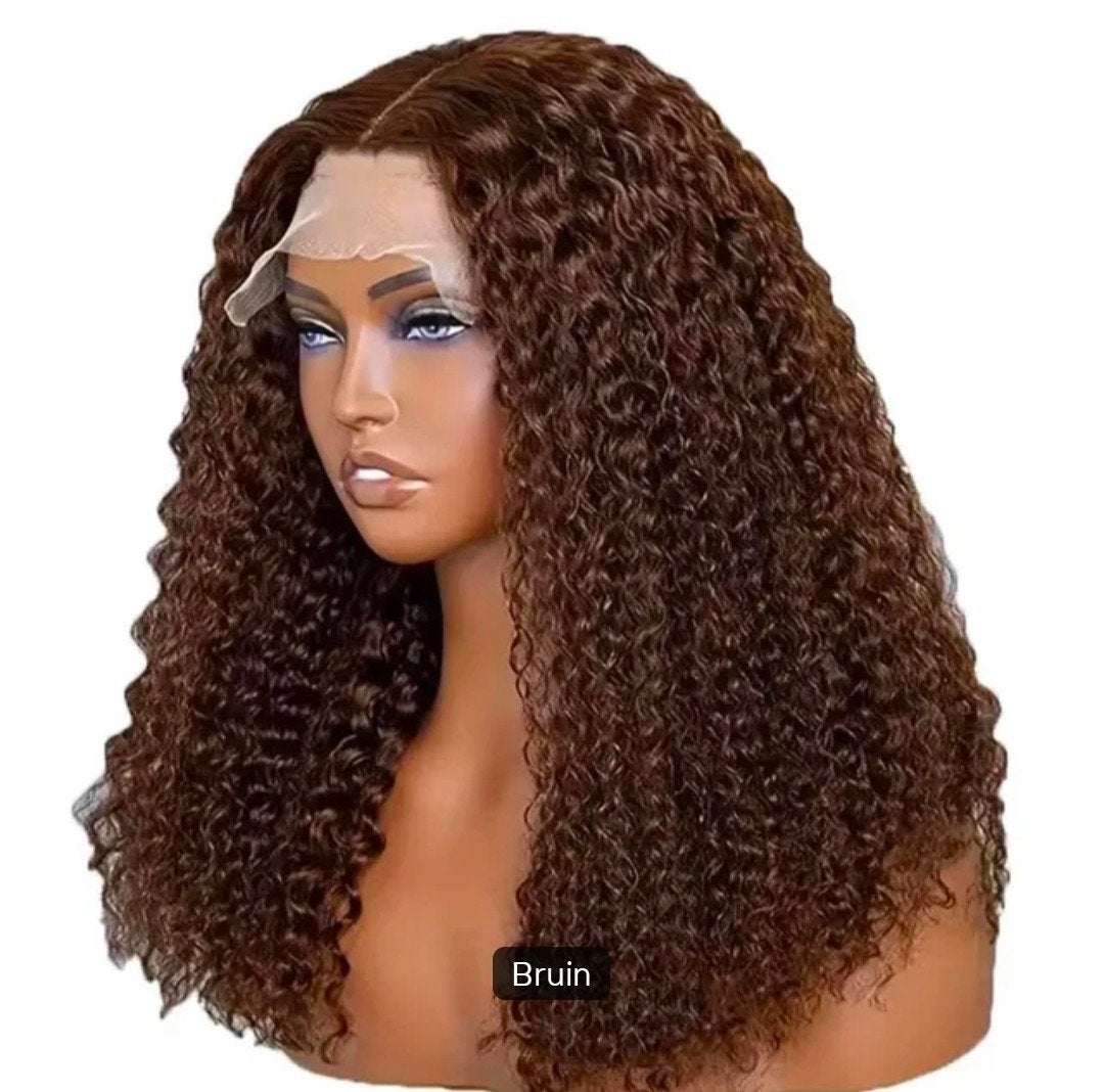 18 inch donkerbruin pixie curls wig / pruik 100% menselijke, Ophalen of Verzenden, Nieuw, Pruik of Haarverlenging