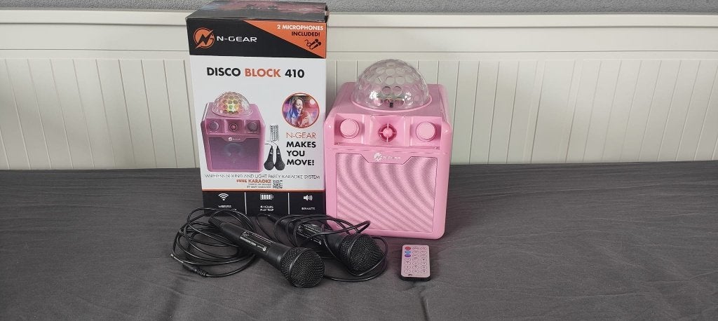 Roze N-Gear Disco block 410 - karaoke set met discobol, Ophalen, Zo goed als nieuw, Complete set