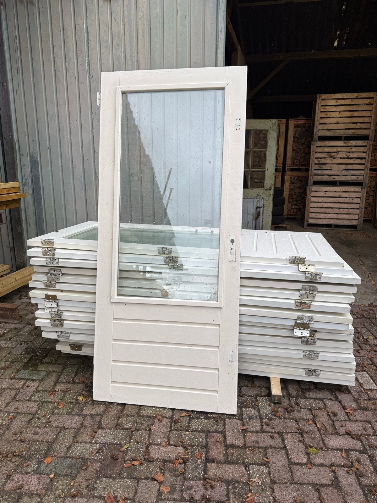 Gebruikte hardhouten buitendeur met dubbelglas, Ophalen, Gebruikt, Buitendeur, 200 tot 215 cm