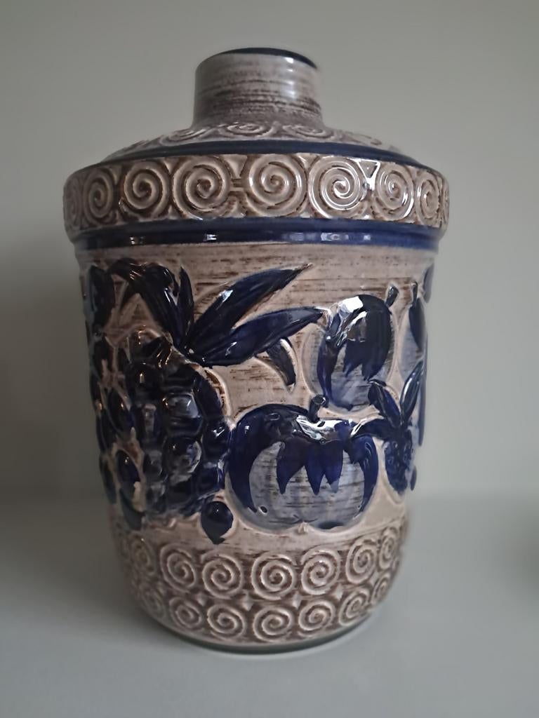 Vintage West Germany Keramiek Pot met Deksel - Fruitmotief, Ophalen of Verzenden