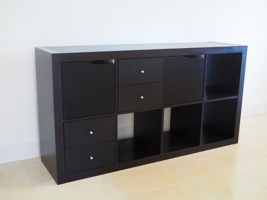 Ikea Kallax zwart 8 vakken, Ophalen, Gebruikt, 100 tot 150 cm, Met lade(s)