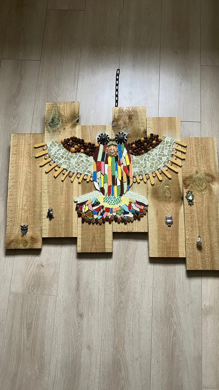Handgemaakt Uniek Mozaïek werk , UIL, Huis en Inrichting, Ophalen, Zo goed als nieuw, Hout, Handgemaakt