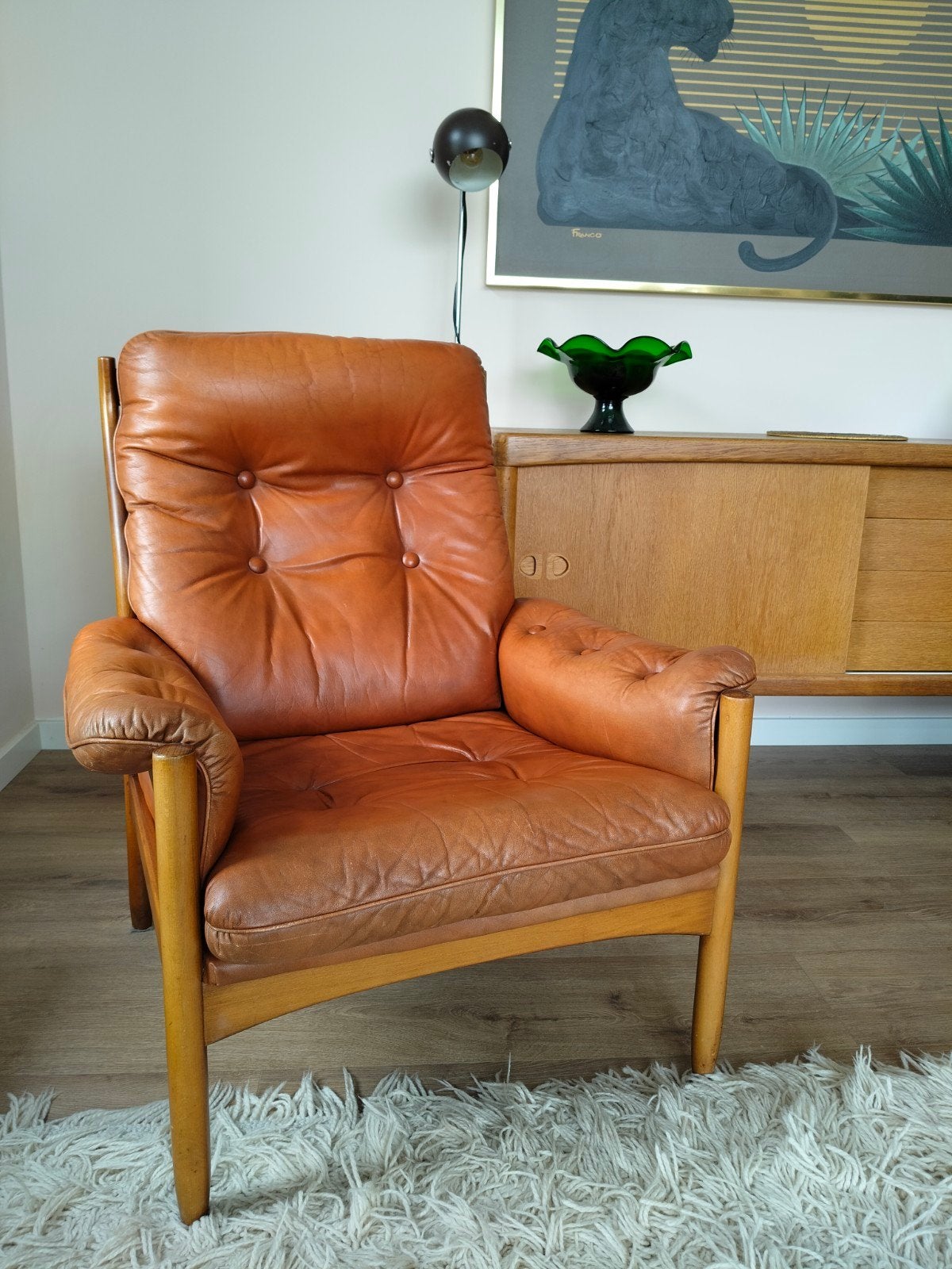 Vintage G Möblers fauteuil 60's 70's, Ophalen, 75 tot 100 cm, Leer, 50 tot 75 cm