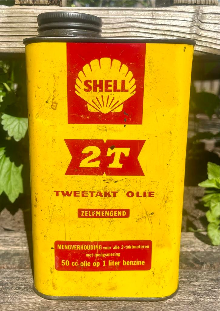 Origineel antiek Shell tweetakt olie literblik, Ophalen of Verzenden, Gebruikt, Verpakking
