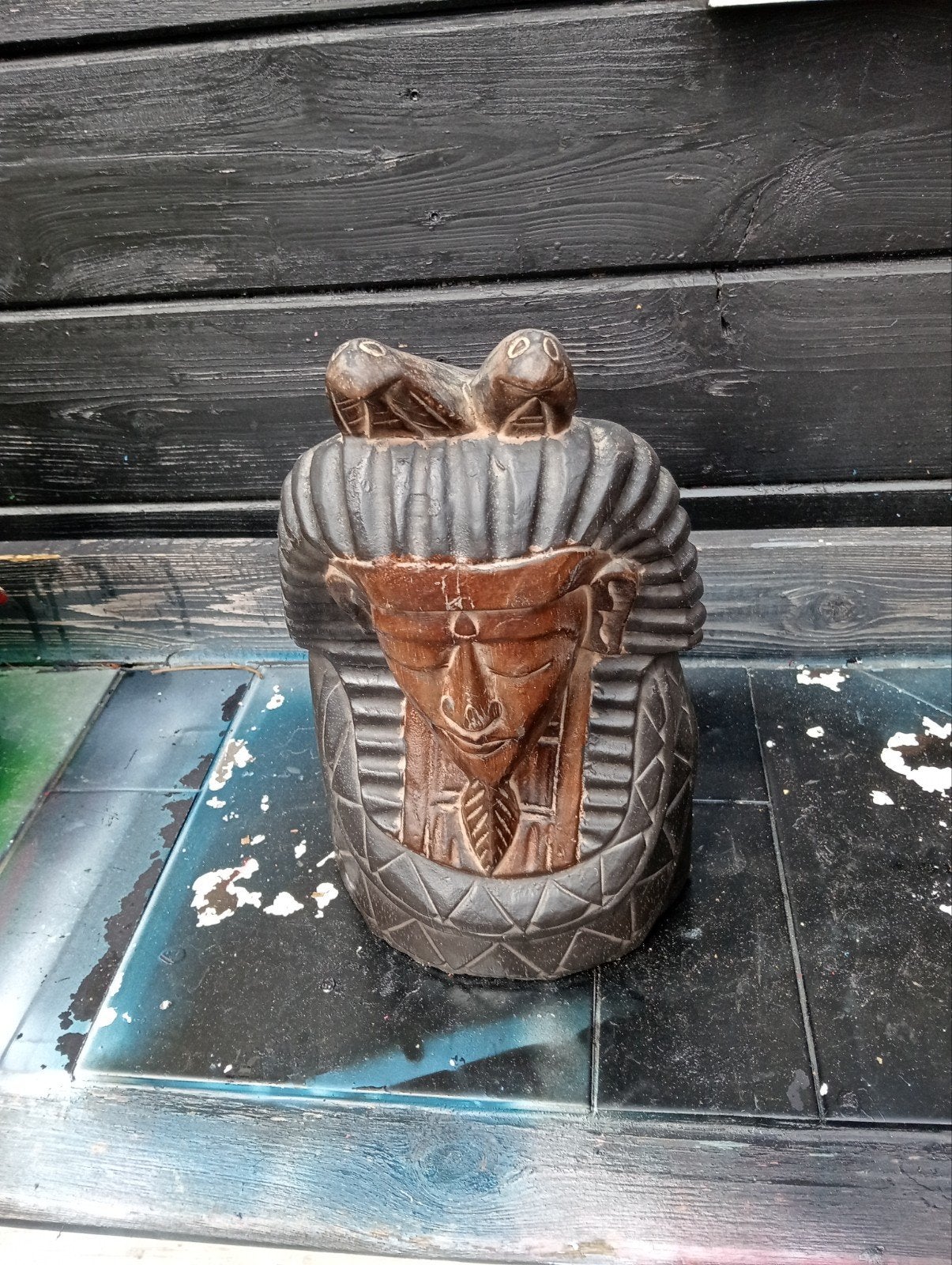 Houten Egyptische Buste met Cobra's, Ophalen, Overige onderwerpen, Buste, Handgemaakt