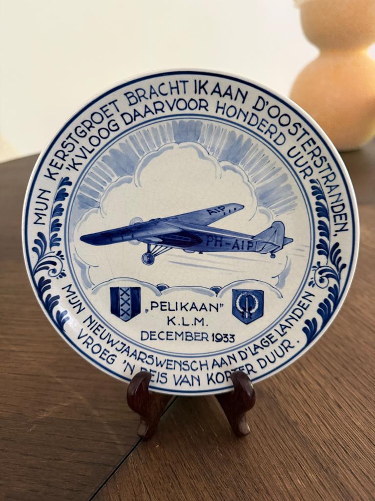 Delfts Blauw KLM 'Pelikaan' wandbord, Royal Delft 1933, Antiek en Kunst, Antiek | Wandborden en Tegels, Ophalen of Verzenden