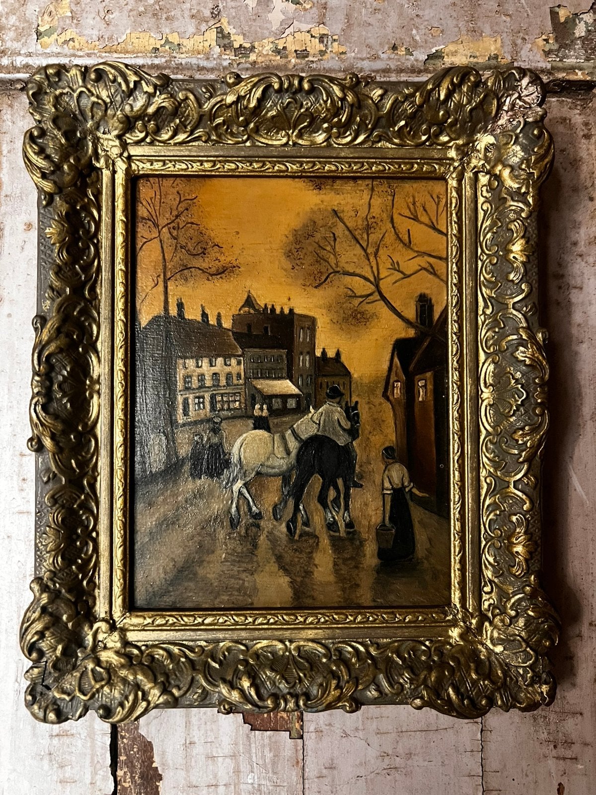 Schilderij antieke lijst paard paarden brocante, Antiek en Kunst, Kunst | Schilderijen | Klassiek, Ophalen of Verzenden