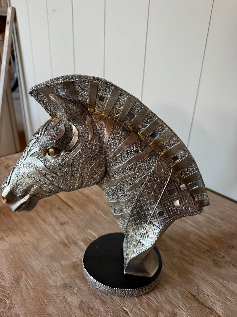 4 stuks Zilverkleurig Zebra Hoofd Beeld - Decoratief, Verzamelen, Beelden en Beeldjes, Ophalen, Zo goed als nieuw, Dier