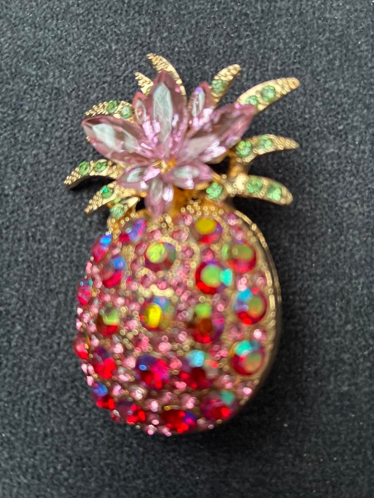 Unieke Ananas Broche met Kleurrijke Strass Steentjes, Overige materialen, 4 tot 7 cm, Overige kleuren, Ophalen of Verzenden