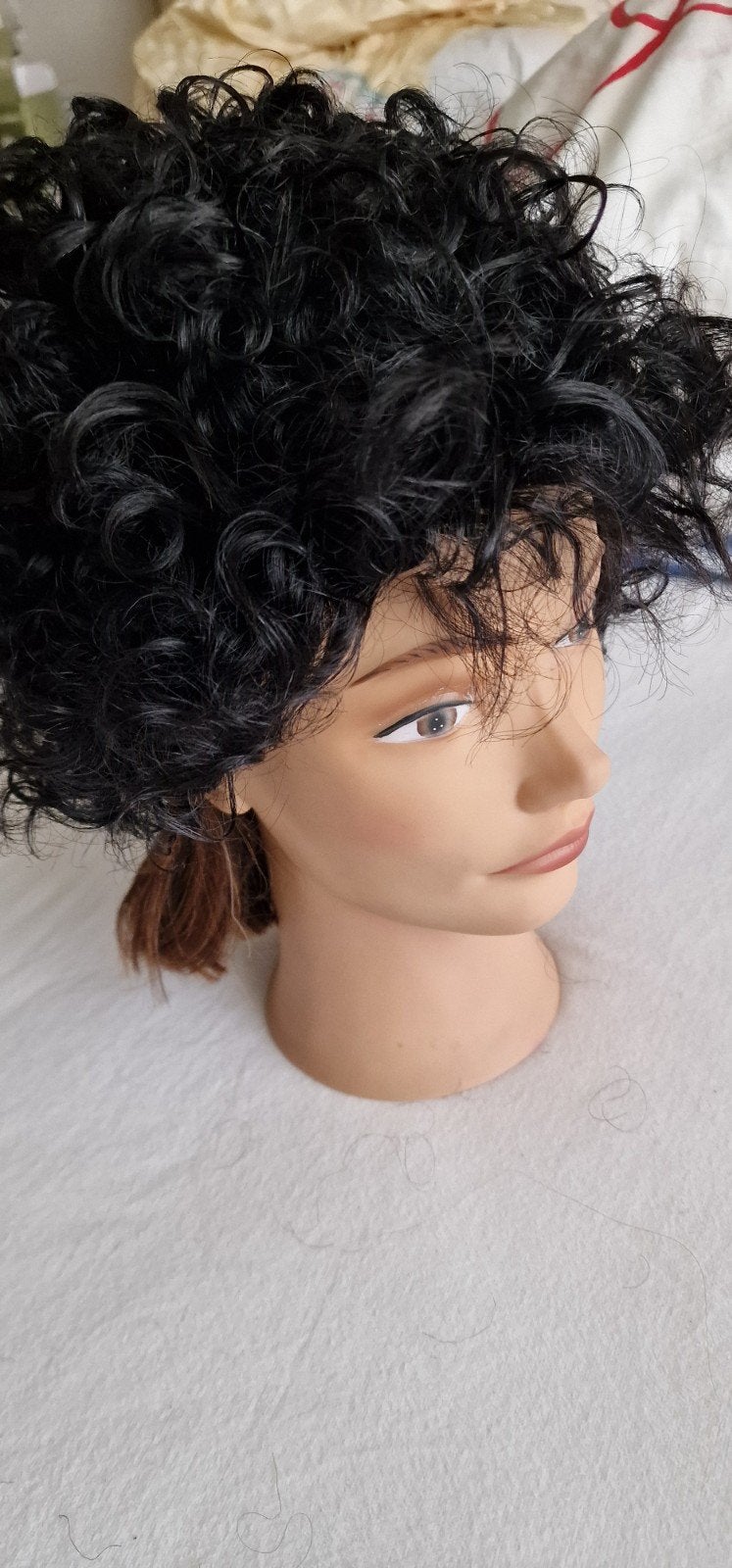 Echt Menselijk Haar Zwarte Krullen Pruik, Ophalen of Verzenden, Nieuw, Overige typen
