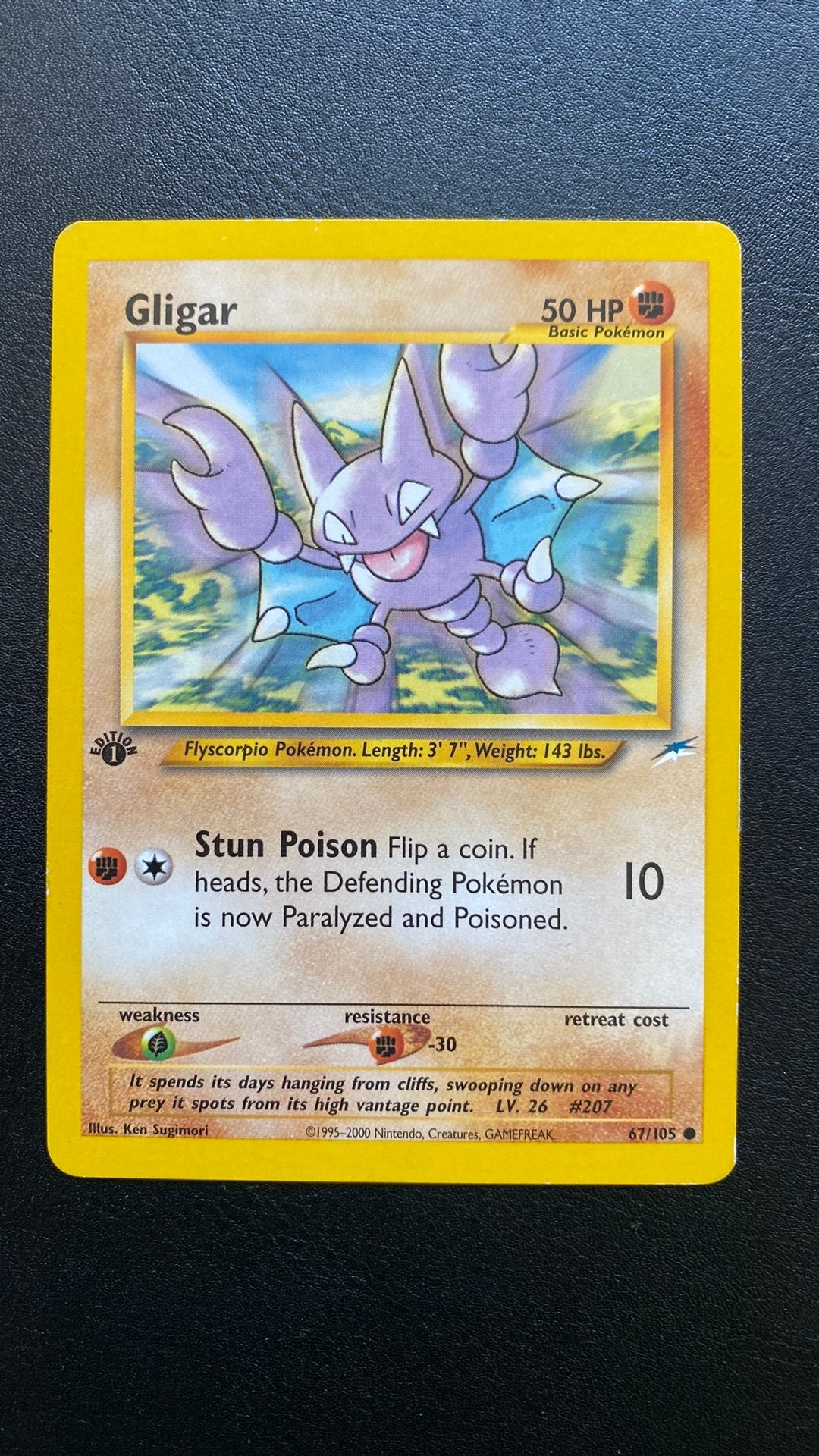 Pokemon gligar 67/105 1st edition neo destiny, Ophalen of Verzenden, Gebruikt, Losse kaart