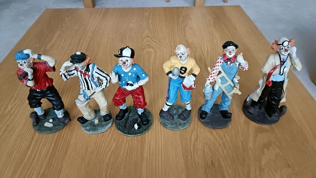 SERIE GRAPPIGE CLOWNTJES MET VERSCHILLENDE ATRIBUTEN, Verzamelen, Ophalen, Gebruikt, Overige typen