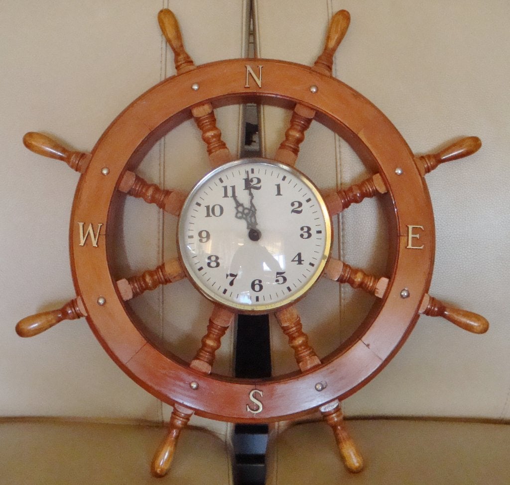 Vintage stuurwiel klok boot schip nautisch scheeps, Ophalen, Gebruikt, Analoog, Wandklok