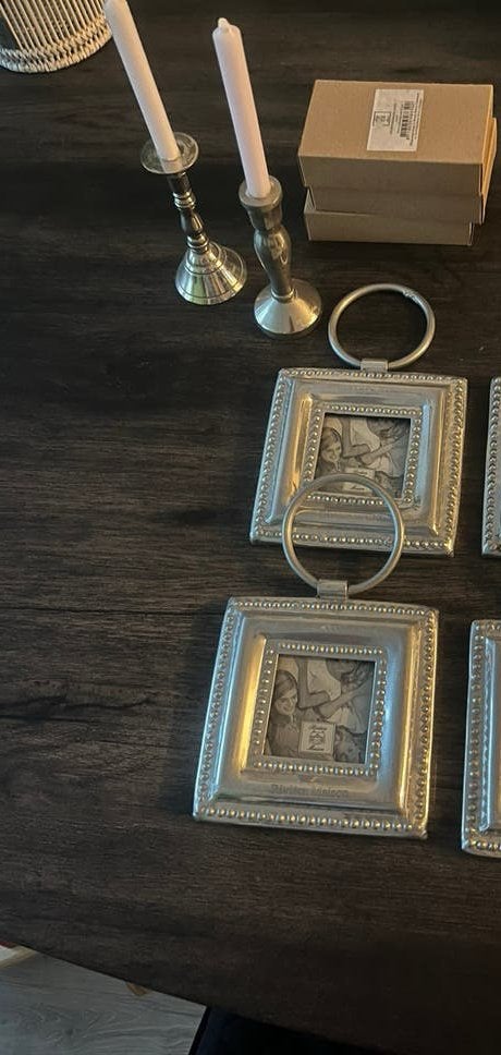 Riviera Maison RM set 2 lijstjes +2 kandelaartjes + kaarsjes, Ophalen, Zilver, Metaal