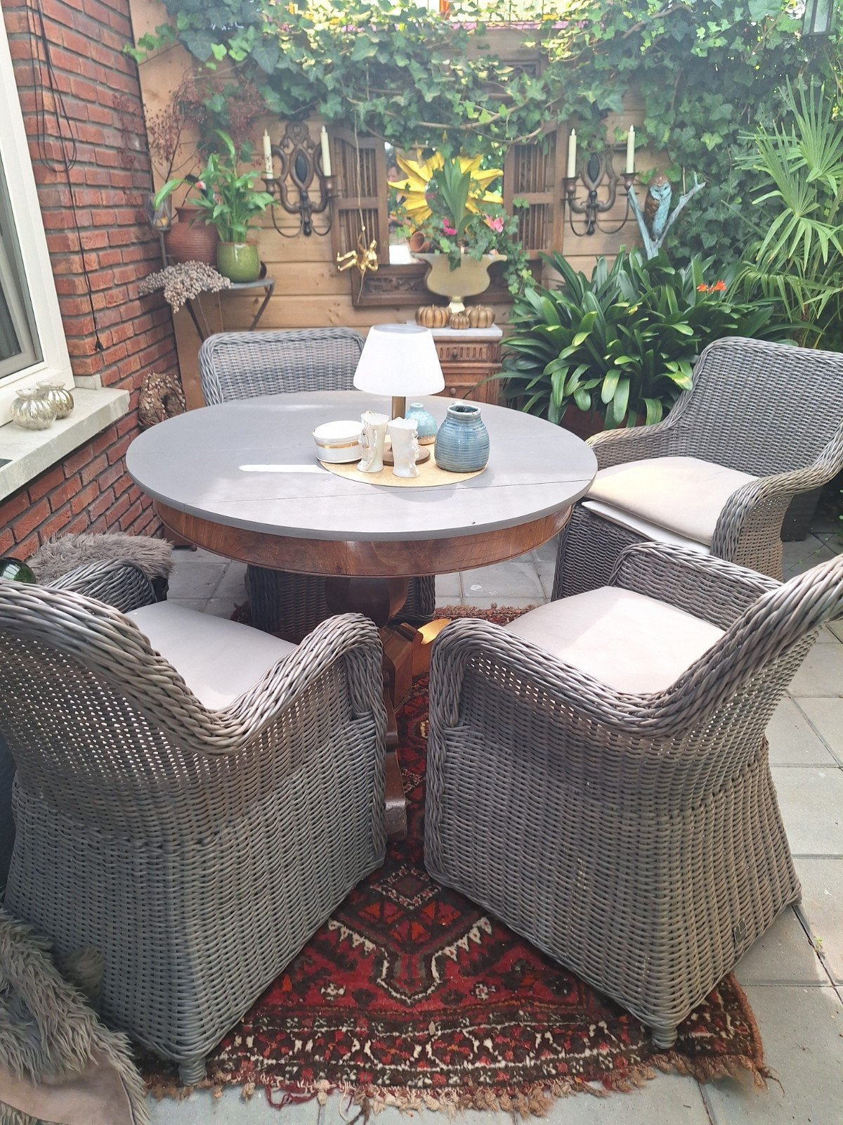 Brampton Wicker Tuinset met Ronde Tafel en 4 Stoelen, lounge, Ophalen, Gebruikt, Wicker