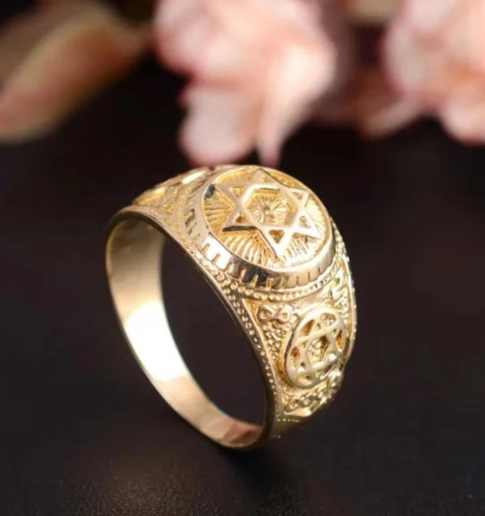 18-karaats vergulde ring met davidster – handgemaakt, Nieuw, Ophalen of Verzenden, Dame, Goud