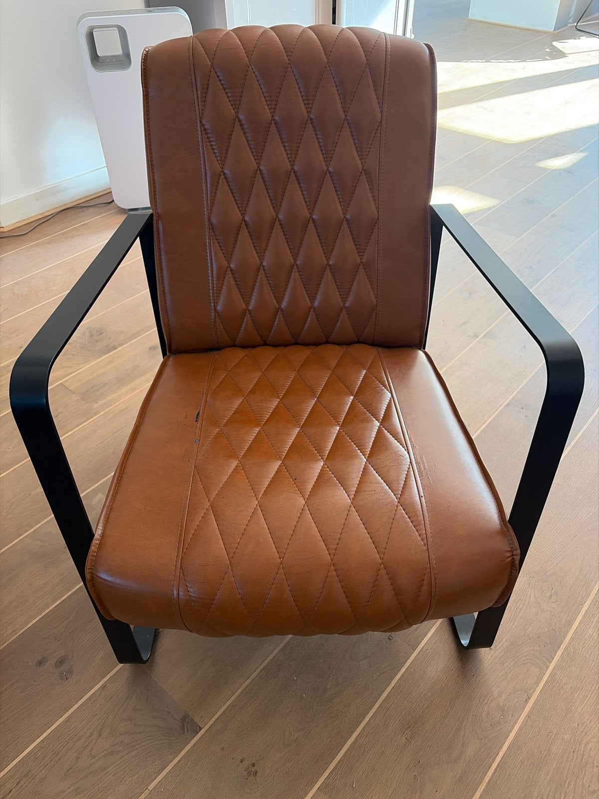 Bruine fauteuil met metalen frame, Ophalen, Overige materialen, Gebruikt, Minder dan 75 cm