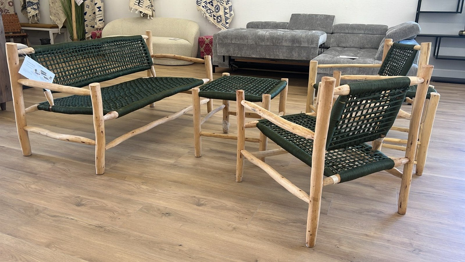 Handgemaakte Tuinset- Eucalyptus Hout en gevlochten touw, Nieuw, Info@homefriesland.nl, Kelvinstraat 6 8912BA, Home Friesland