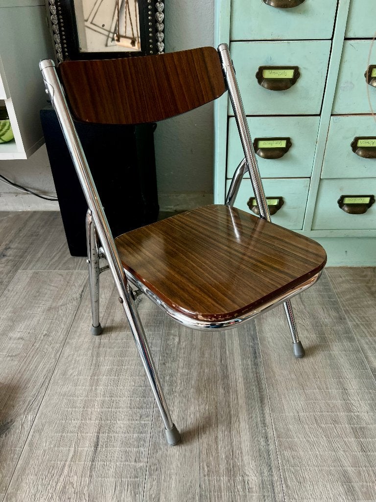 Vintage retro metalen kinderstoeltje stoeltje Formica stoel, Ophalen of Verzenden, Gebruikt, Stoel(en)