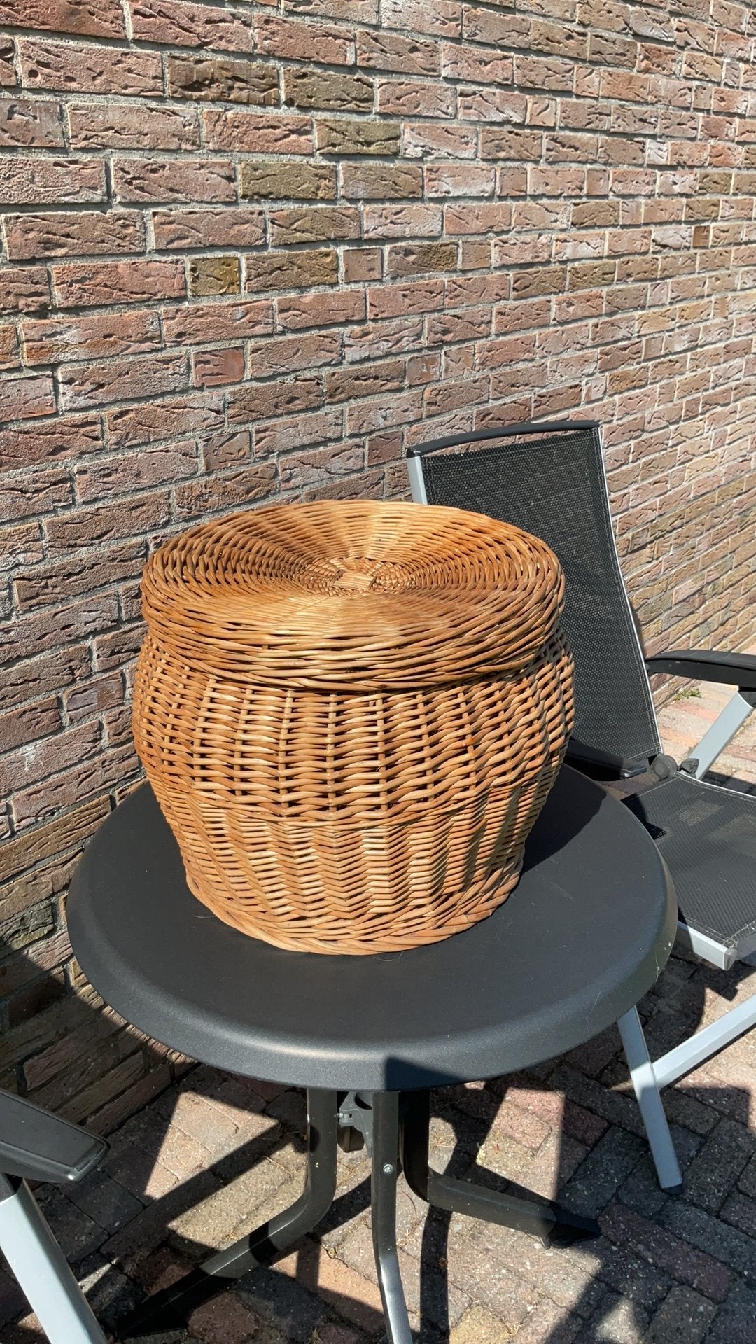 Rieten mand mooie ronde grote mand, Mand, Rond, Ophalen of Verzenden, Zo goed als nieuw