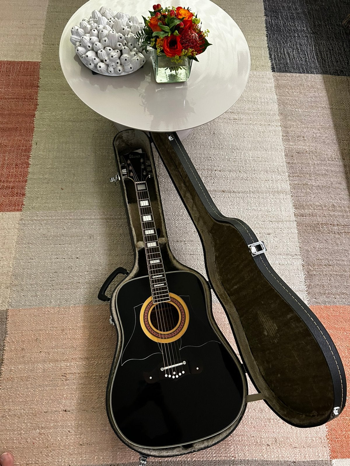IBANEZ model 752 “Black Beauty”, made in Japan ‘70s, Ophalen of Verzenden, Gebruikt, Western- of Steelstringgitaar, Met koffer