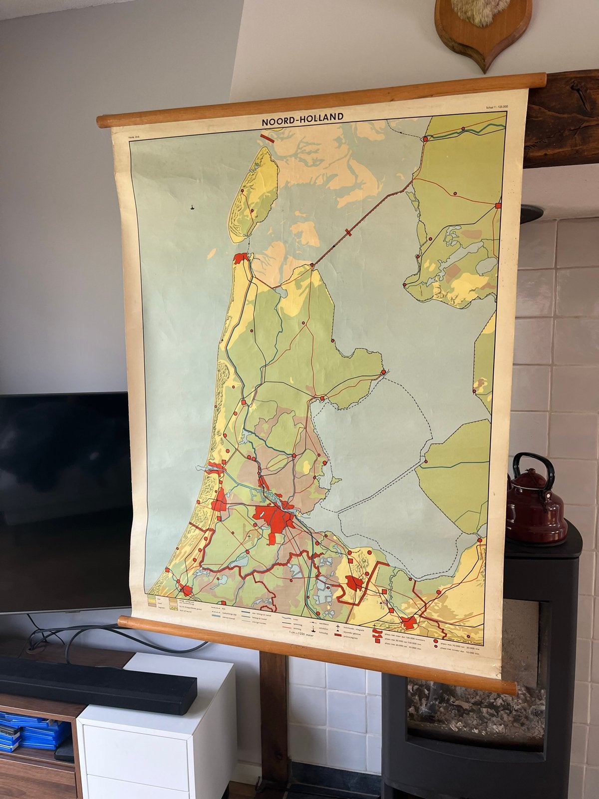 Oude Schoolkaart Provincie Noord-Holland - Retro Wanddecorat, Vintage, Gebruikt, Meerkleurig, Ophalen of Verzenden