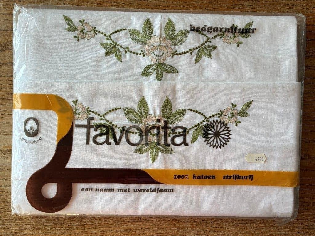Vintage Favorita eenpersoon bedset laken 150x250 + sloop, Eenpersoons, Wit, Overige typen, Nieuw
