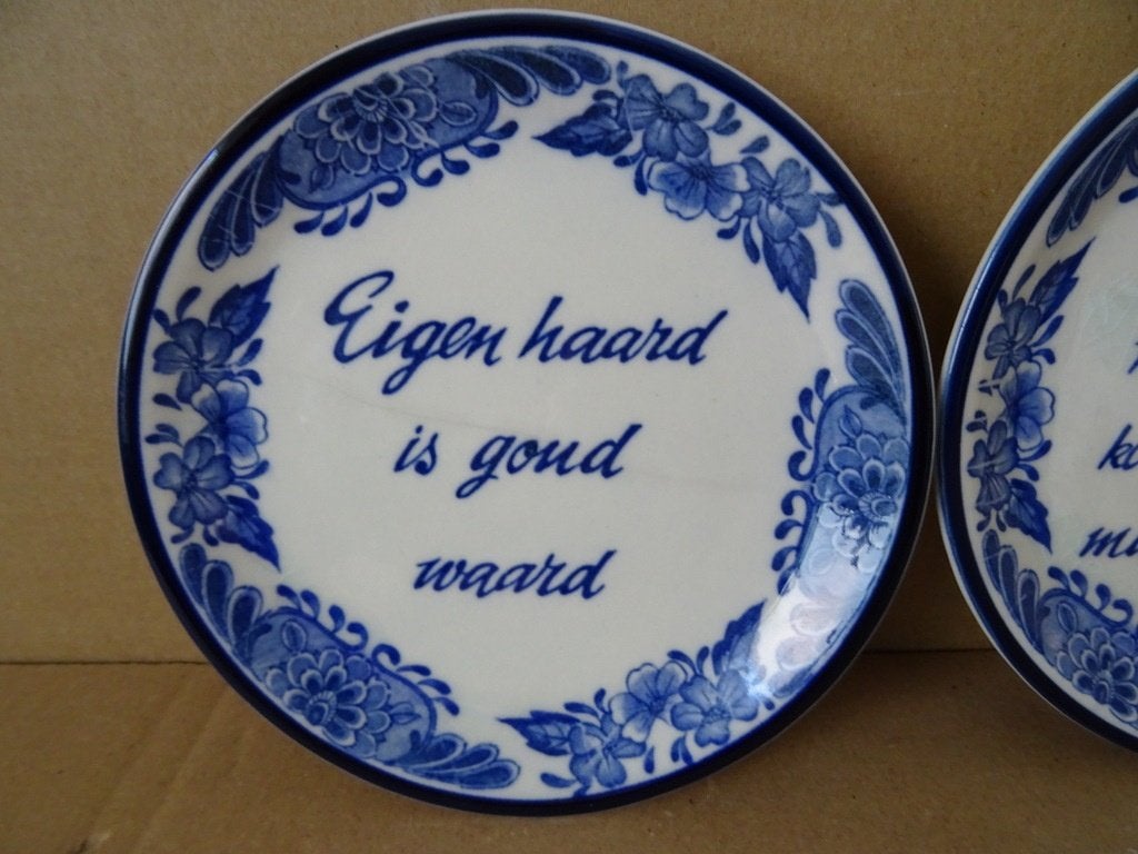 Wandbord set wandborden met spreuk Dutch Blue Handwerk 15cm, Antiek en Kunst, Ophalen of Verzenden