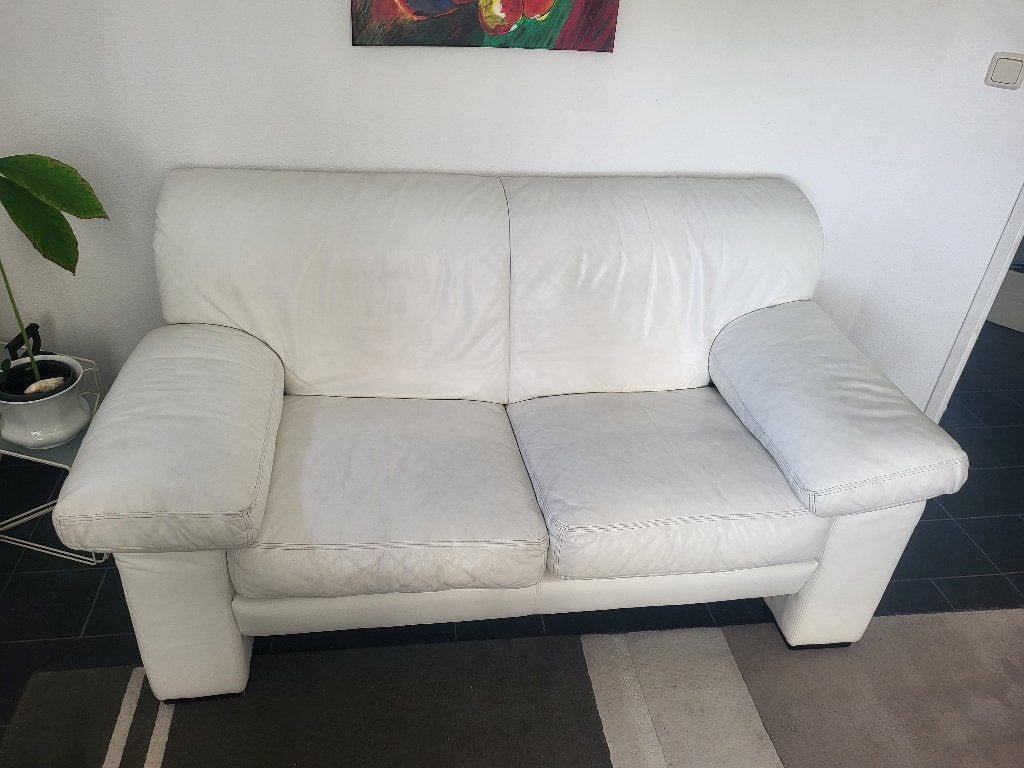 Wit leren bankje, Huis en Inrichting, Ophalen, Gebruikt, 150 tot 200 cm, Tweepersoons